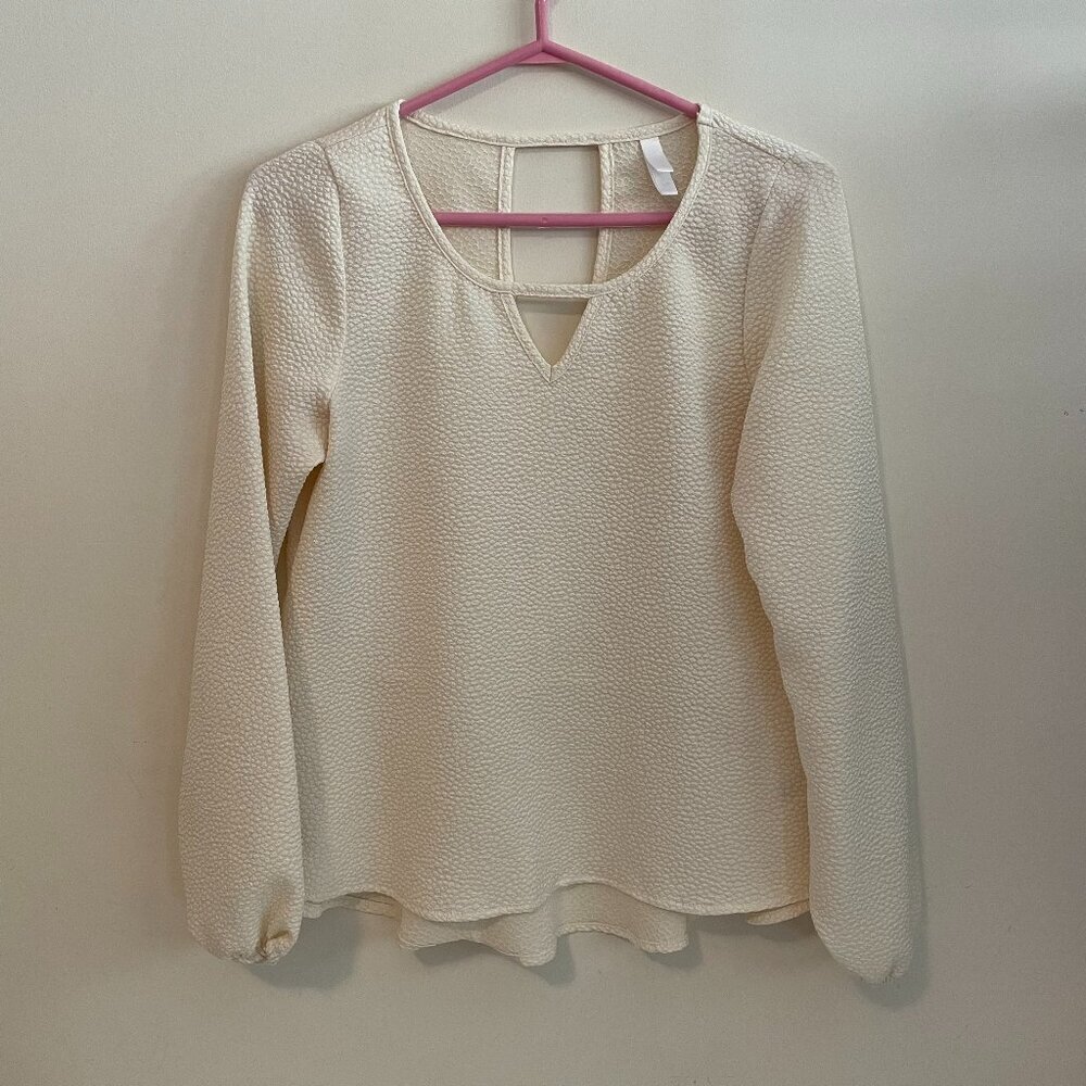 Xhilaration Peplum Bubble Long Sleeve Cut Out Blouse Cream Womens Size Small